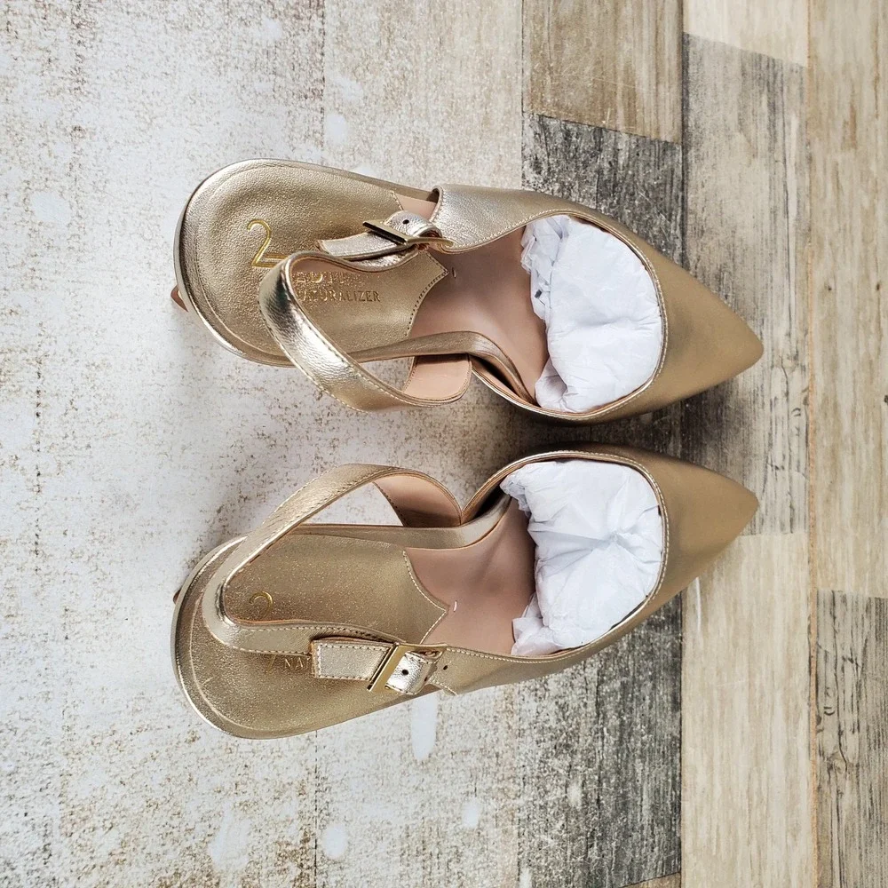 Naturalizer 27 Edit Felicia 4 Women Pump Sz 9 Gold Leather Slingback Pointed Toe